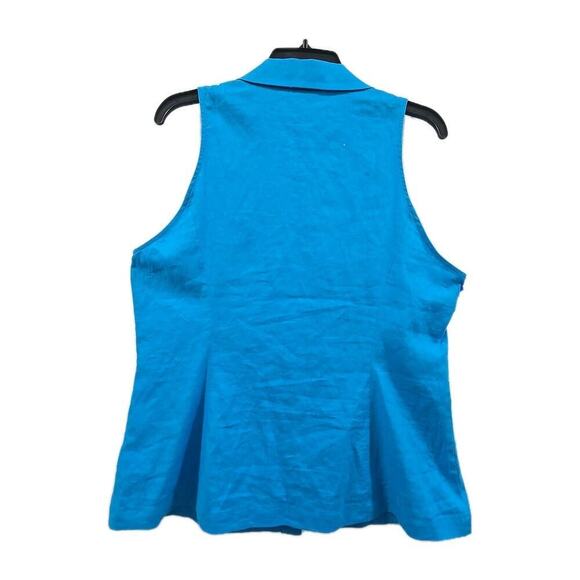 Michael Kors Womens Collar Halter Sleeveless Summer Top Blue Linen Size L - Picture 9 of 9